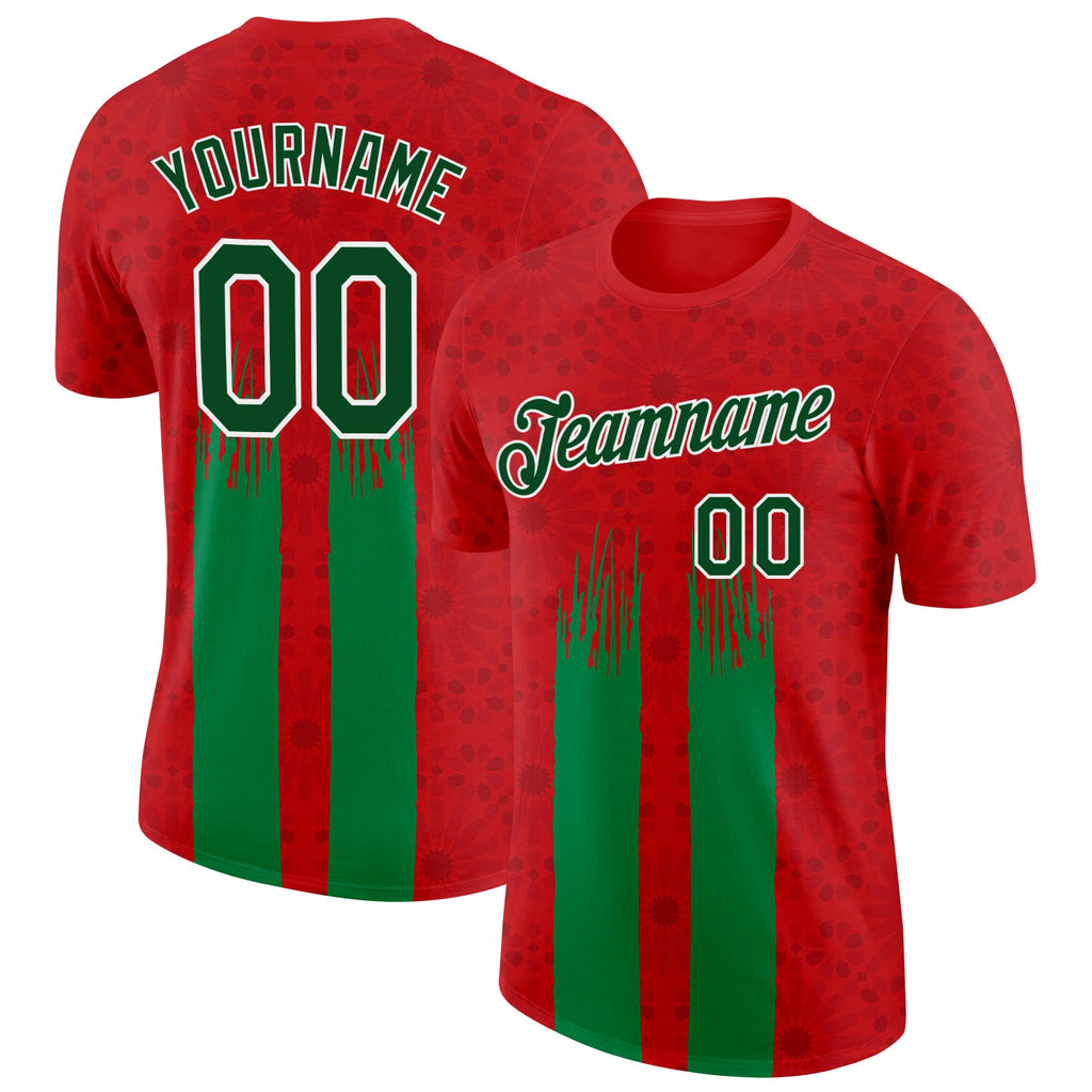 Custom Red Green-White Morocco Abstract Performance T-Shirt
