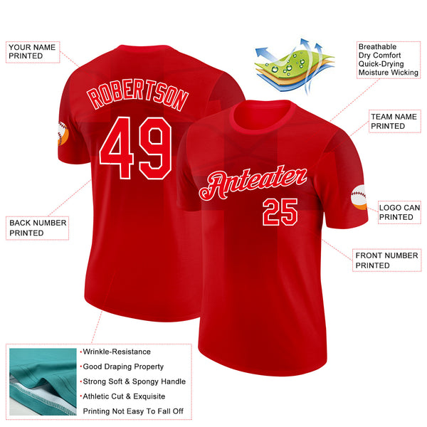 Custom Red Fire Red-White England Cross Performance T-Shirt