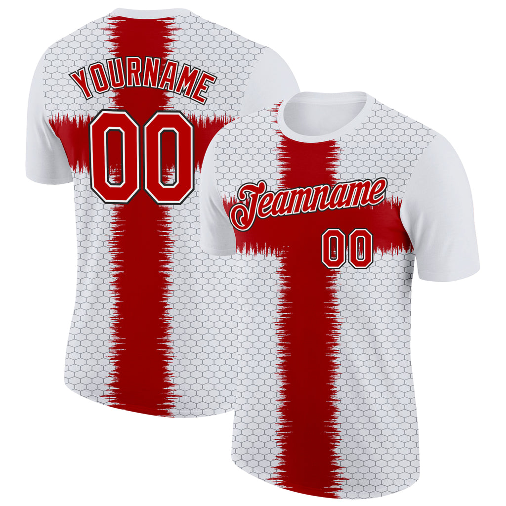 Custom White Red Gray-Black England Cross Geometric Shape Performance T-Shirt
