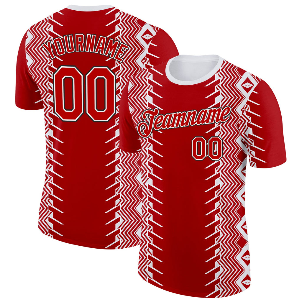 Custom Red Black-White England Zigzag Geometric Shape Performance T-Shirt