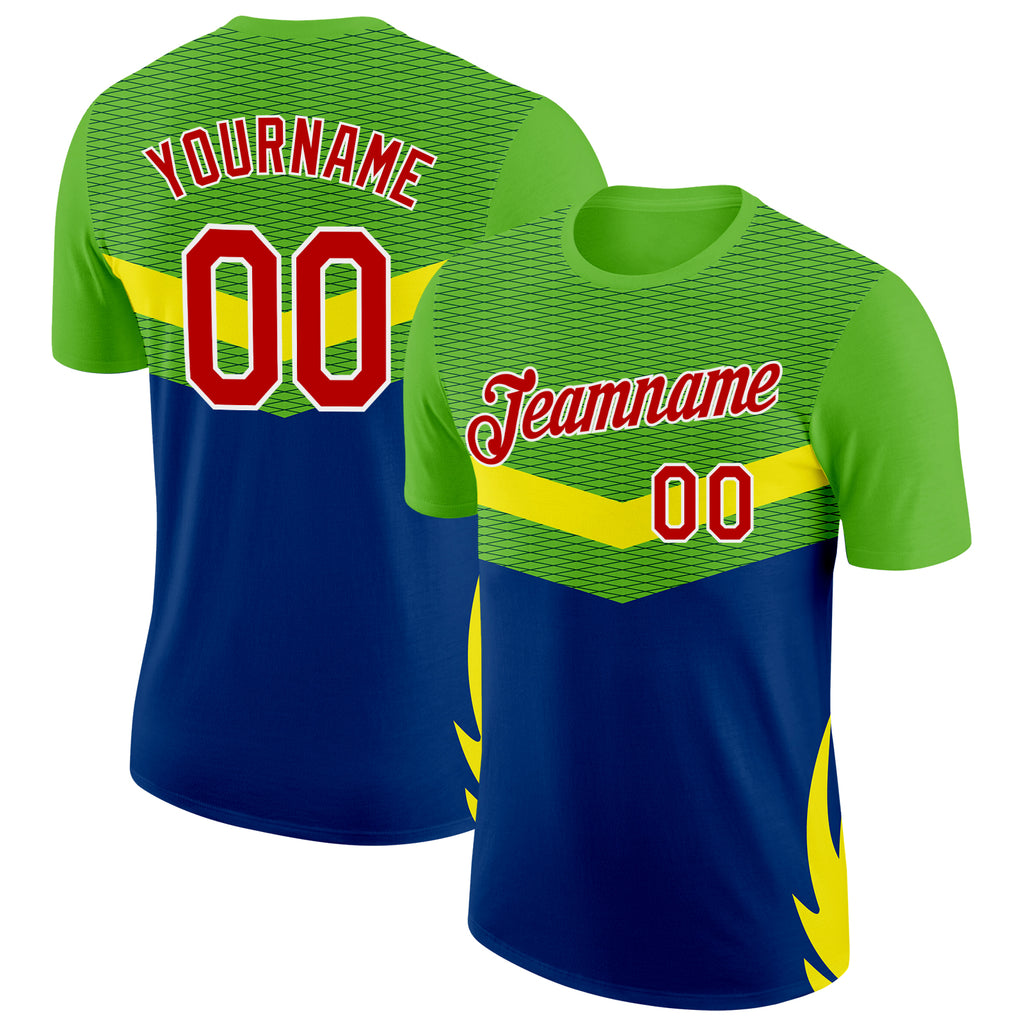 Custom Green Red Yellow Blue-White Brazil Geometric Shape Performance T-Shirt
