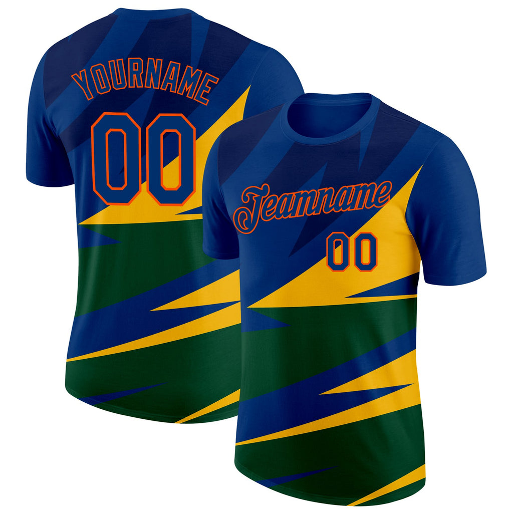 Custom Blue US Navy Blue Yellow Green-Orange Brazil Geometric Shape Performance T-Shirt