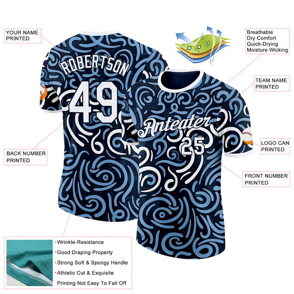 Custom Blue White Argentina Abstract Performance T-Shirt