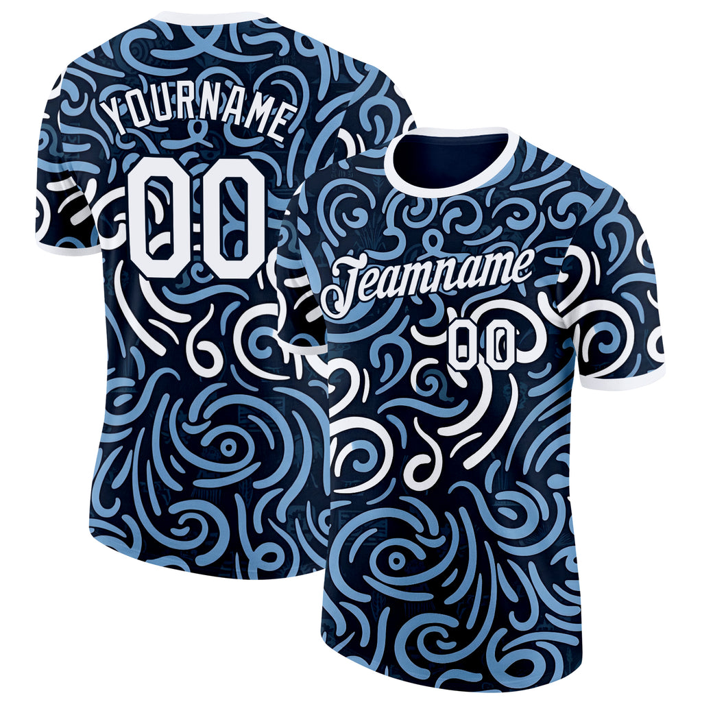 Custom Blue White Argentina Abstract Performance T-Shirt
