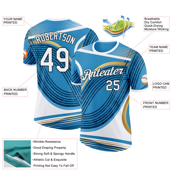 Custom Blue White Vegas Gold-Black Argentina Line Performance T-Shirt