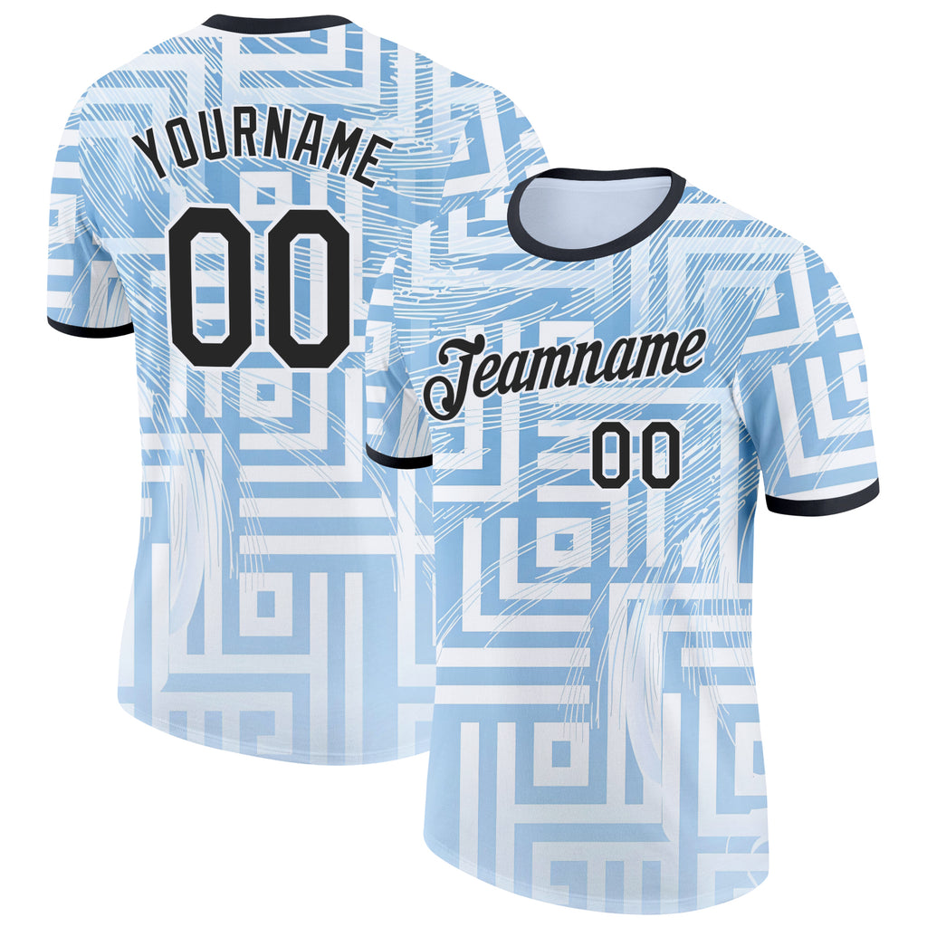 Custom Blue Black-White Argentina Geometric Shape Performance T-Shirt