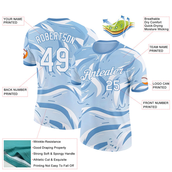 Custom Blue White Argentina Abstract Wave Performance T-Shirt