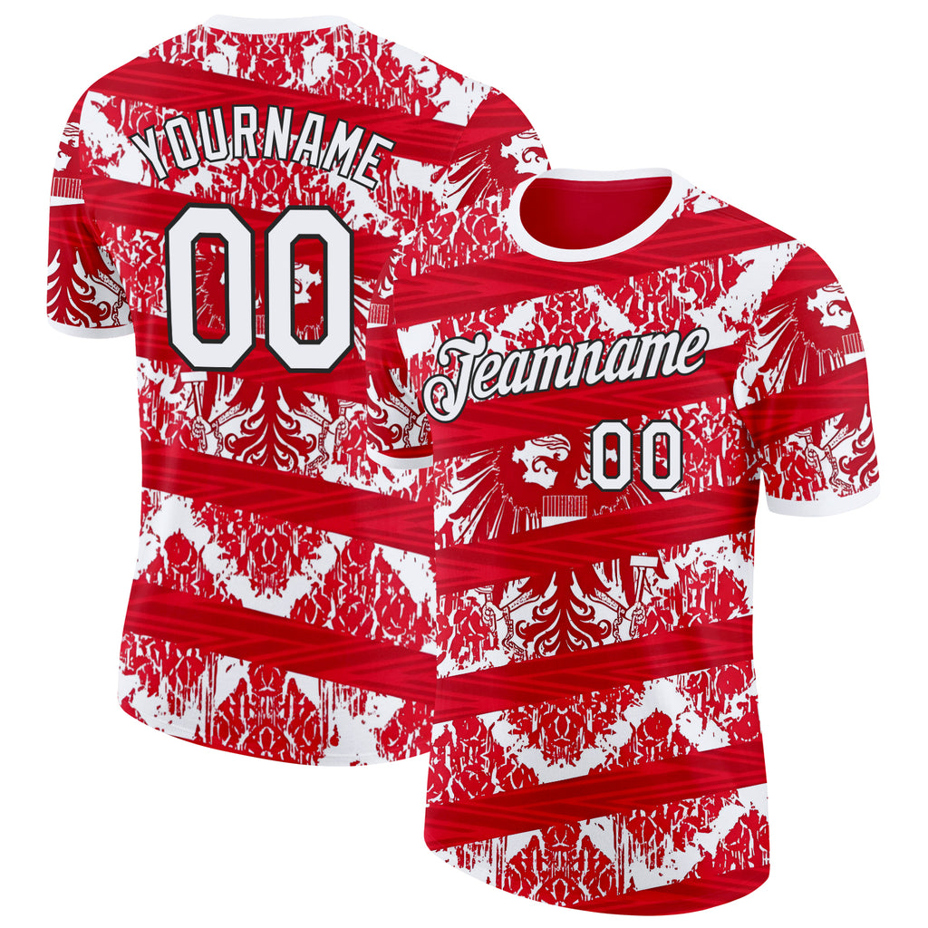 Custom Red White-Black Austria Abstract Performance T-Shirt