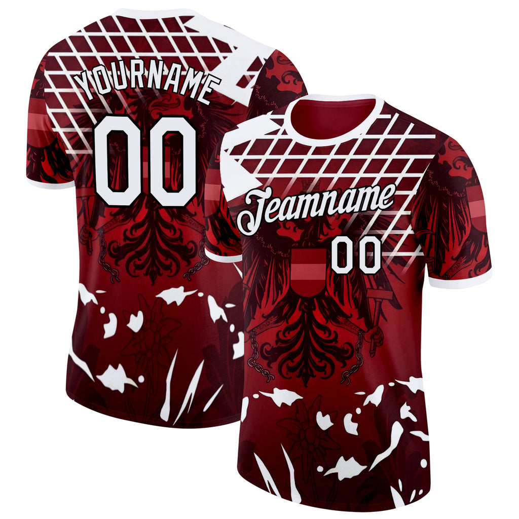 Custom Red White-Black Austria Abstract Performance T-Shirt