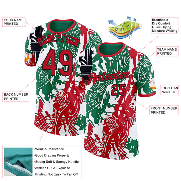 Custom Green Red Black-White Jordan Abstract Performance T-Shirt