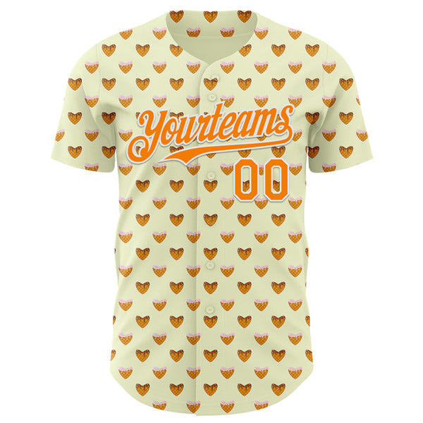 Custom Yellow Bay Orange-White 3D Pattern Design Foodie Heartshaped Waffles Sweets Authentic Baseball Jersey