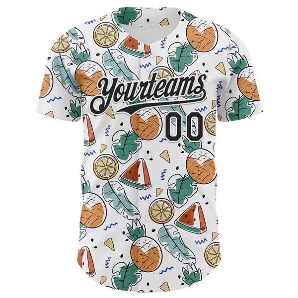Custom White Black 3D Pattern Design Foodie Summer Fruits Authentic Baseball Jersey