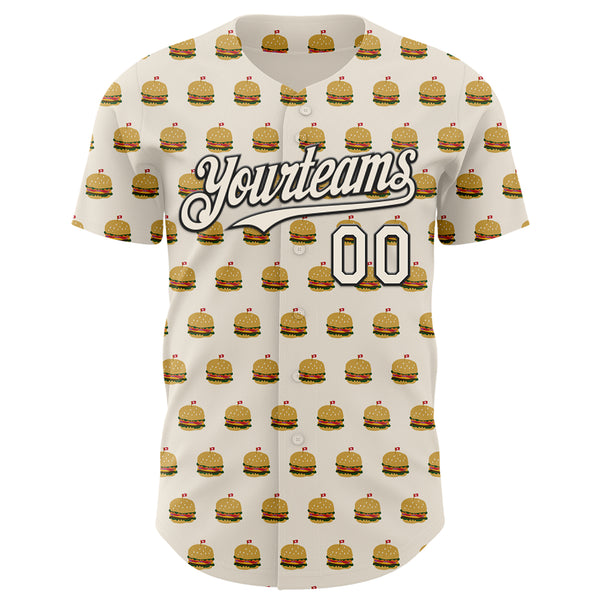 Custom Cream Black 3D Pattern Design Foodie Fast Food Hamburgers Authentic Baseball Jersey