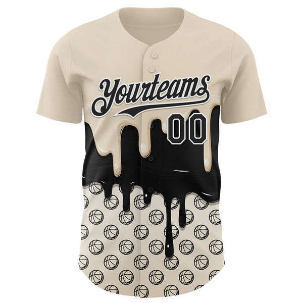 Custom Cream Black-White 3D Pattern Design Foodie Dripping Ice Cream Authentic Baseball Jersey