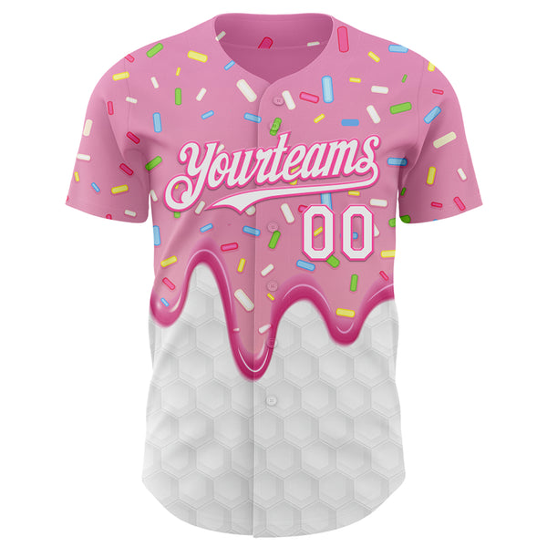 Custom Pink White 3D Pattern Design Foodie Dripping Ice Cream Authentic Baseball Jersey
