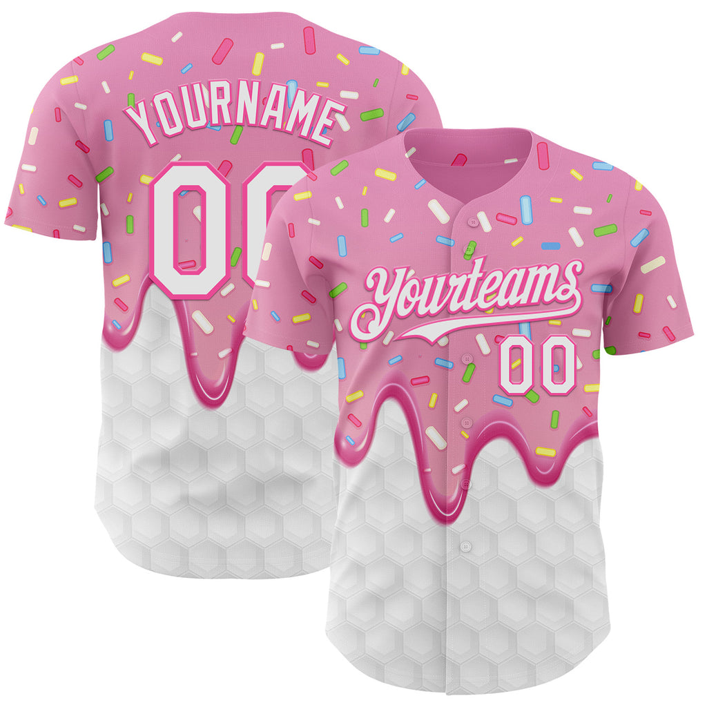 Custom Pink White 3D Pattern Design Foodie Dripping Ice Cream Authentic Baseball Jersey