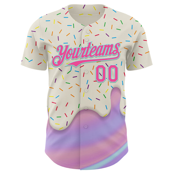Custom Cream Pink-Ice Blue 3D Pattern Design Foodie Dripping Ice Cream Authentic Baseball Jersey
