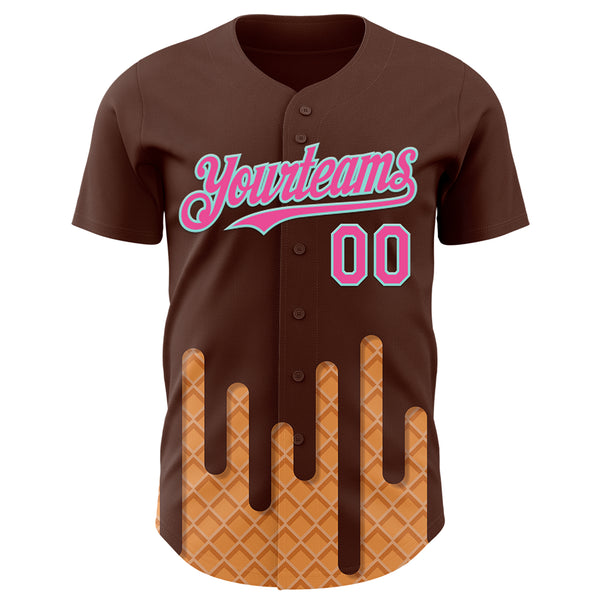 Custom Brown Pink-Ice Blue 3D Pattern Design Foodie Dripping Ice Cream Authentic Baseball Jersey