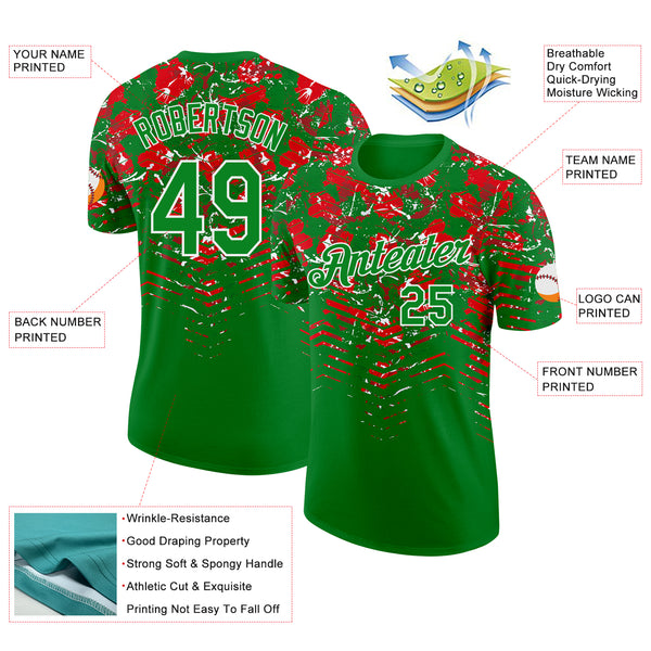 Custom Grass Green Red-White Portugal Splash Performance T-Shirt