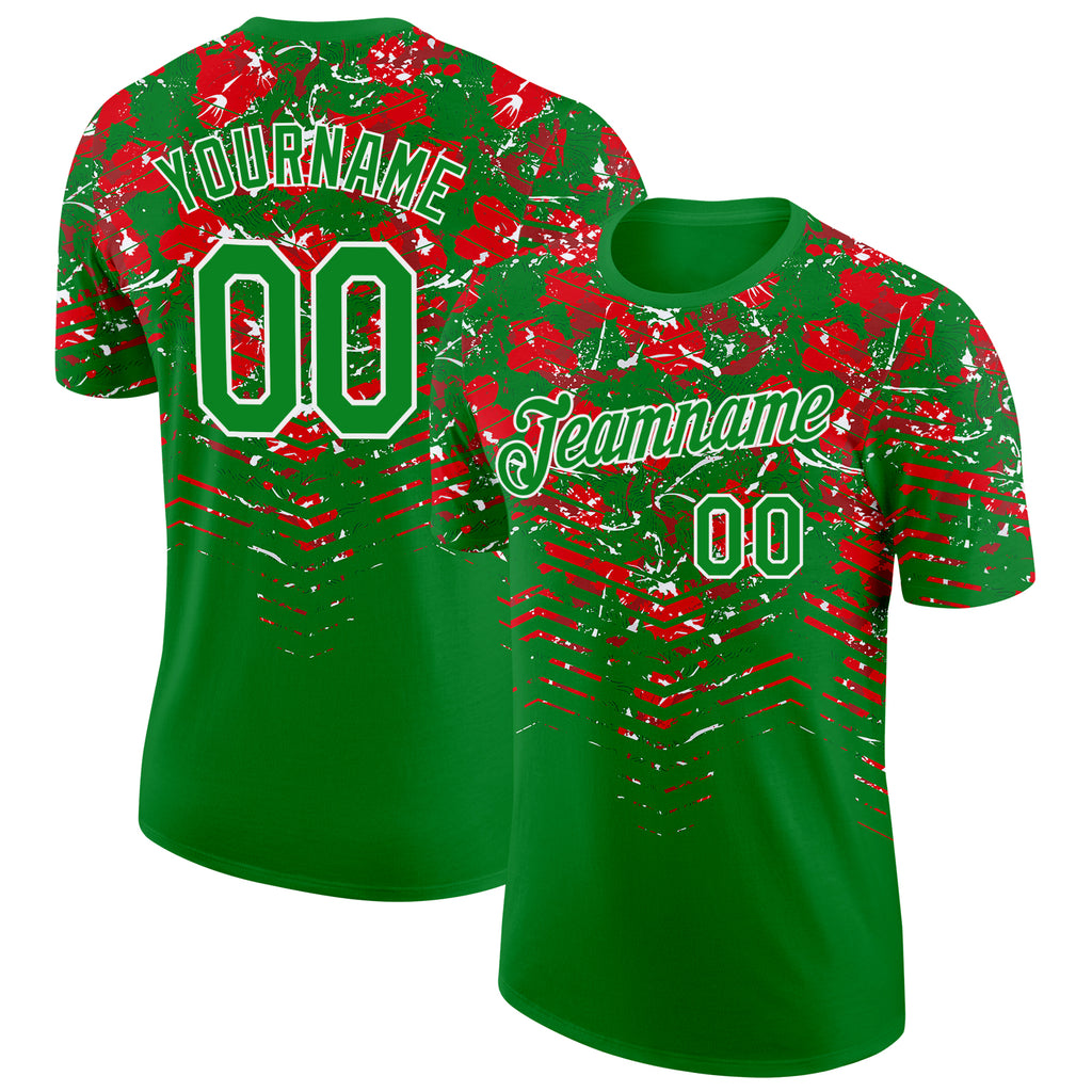 Custom Grass Green Red-White Portugal Splash Performance T-Shirt