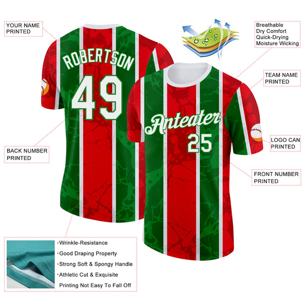 Custom White Grass Green-Red Portugal Grunge Stripe And Splash Performance T-Shirt
