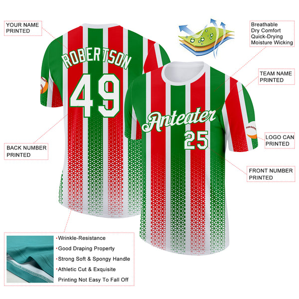 Custom White Grass Green-Red Portugal Stripe Geometric Performance T-Shirt