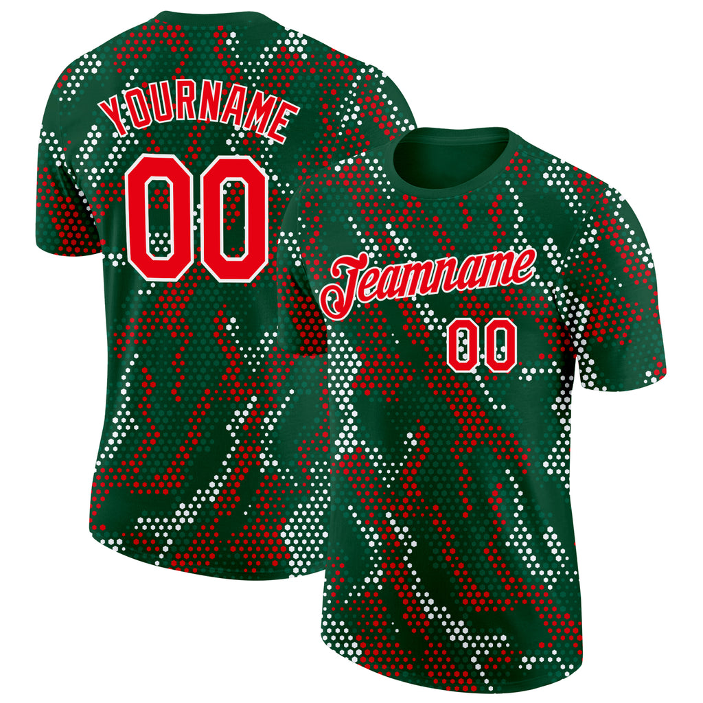Custom Green Fire Red-White Portugal Geometric Performance T-Shirt