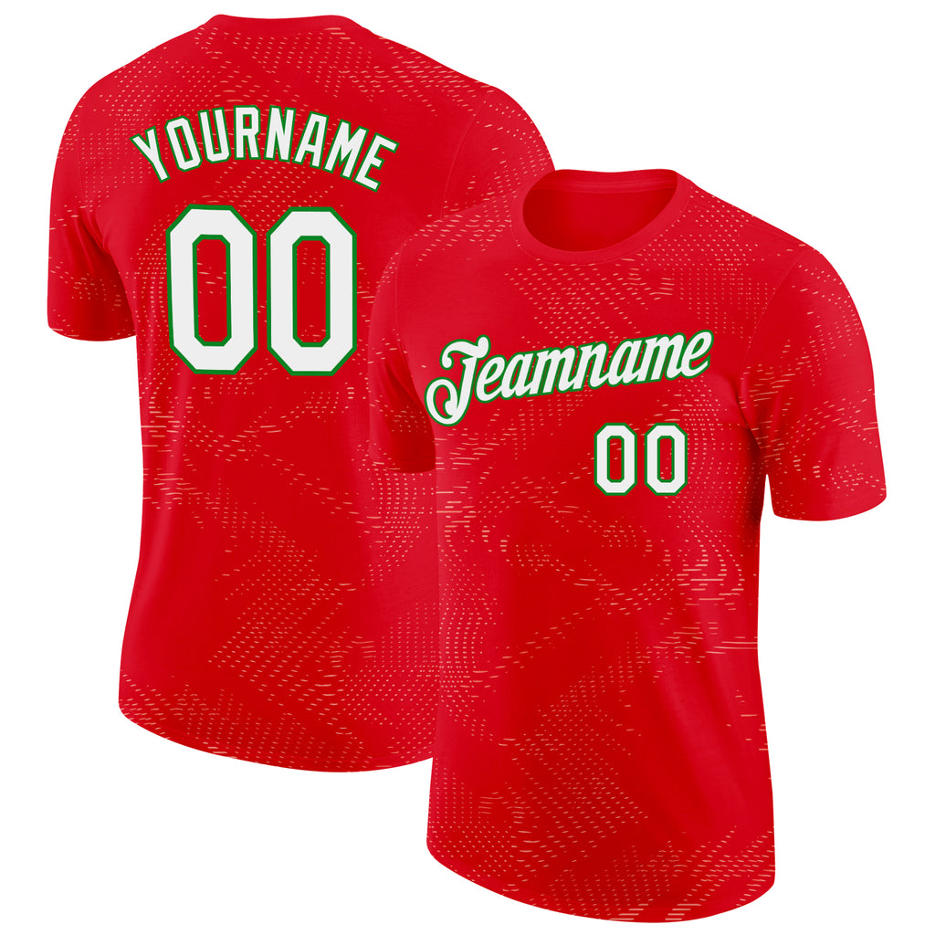 Custom Red White-Grass Green Portugal Speckle Performance T-Shirt