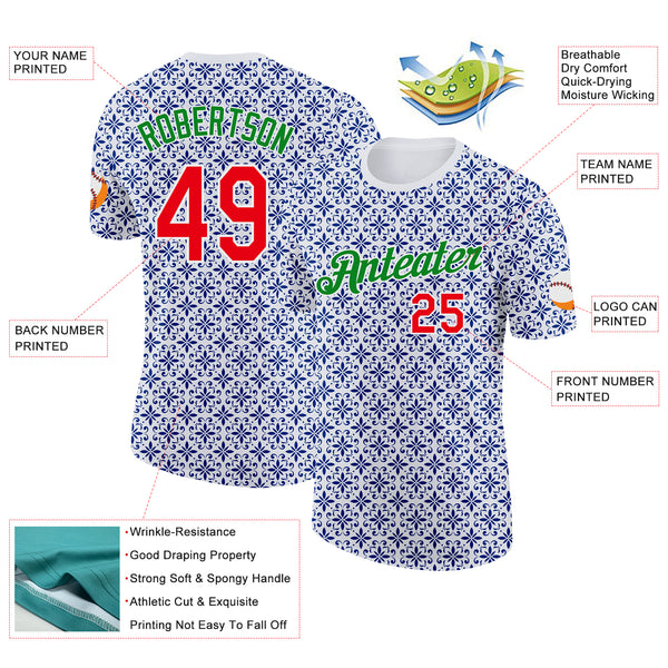 Custom White Fire Red Grass Green-Blue Portugal Floral Performance T-Shirt