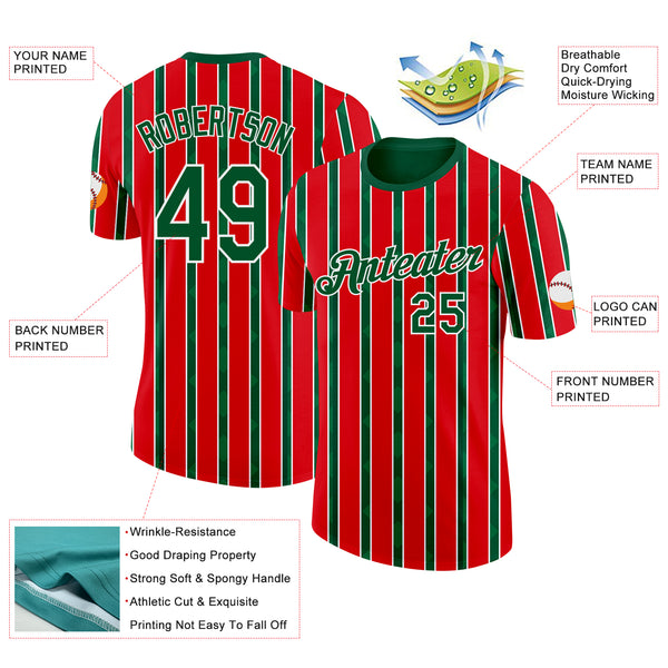 Custom Red Green-White Portugal Stripe Performance T-Shirt
