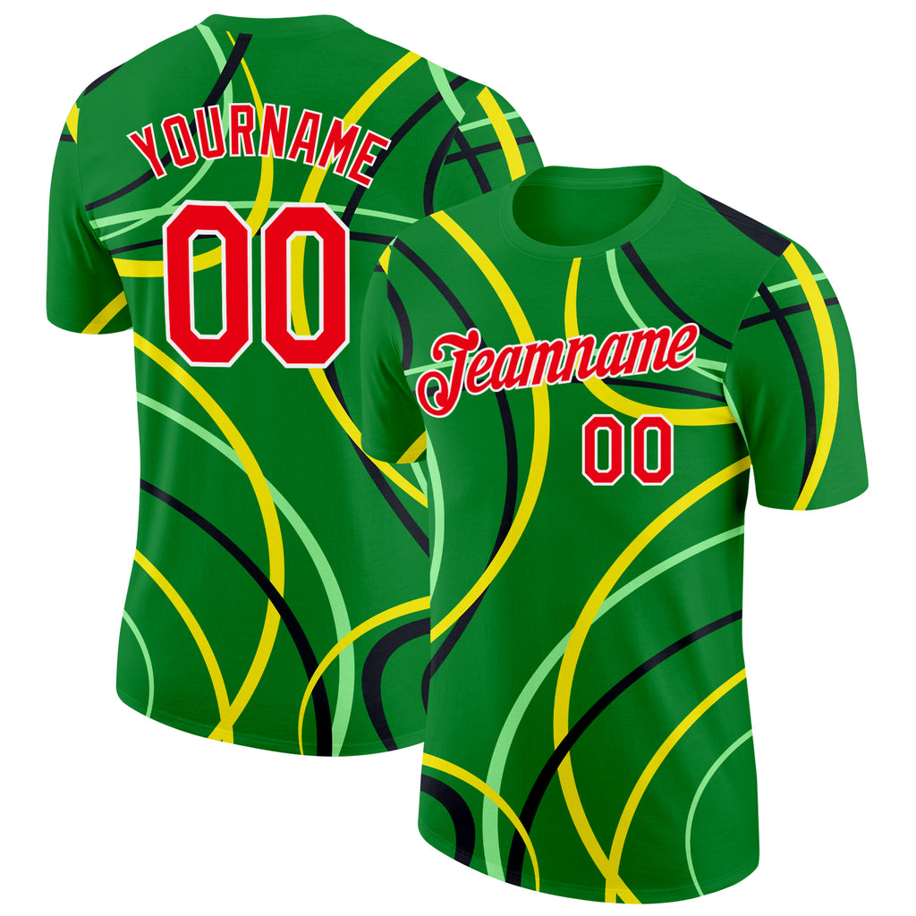 Custom Green Fire Red Yellow Black-White Portugal Curve Performance T-Shirt