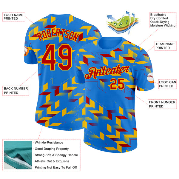 Custom Blue Red-Yellow Democratic Republic Of Congo Geometric Performance T-Shirt
