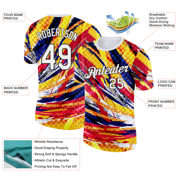 Custom White Yellow Red Blue-Black Colombia Splash Performance T-Shirt
