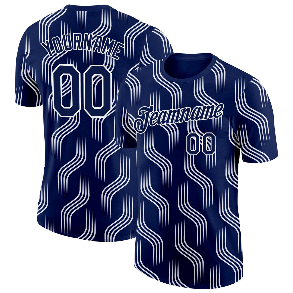 Custom Navy White Scotland Lines Performance T-Shirt