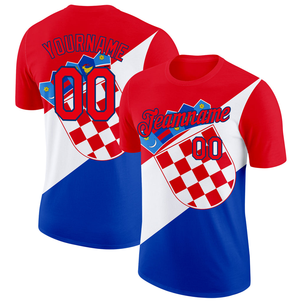 Custom Fire Red US Navy Blue White-Blue Croatia Flag Performance T-Shirt