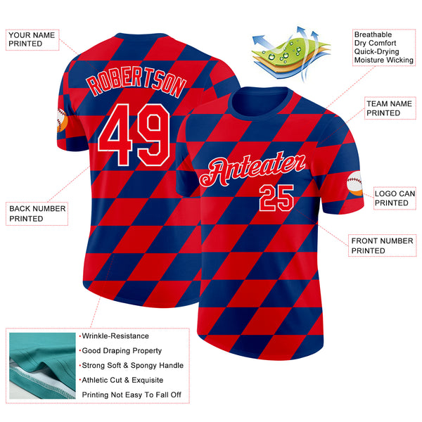 Custom US Navy Blue Fire Red-White Croatia Rhombus Performance T-Shirt