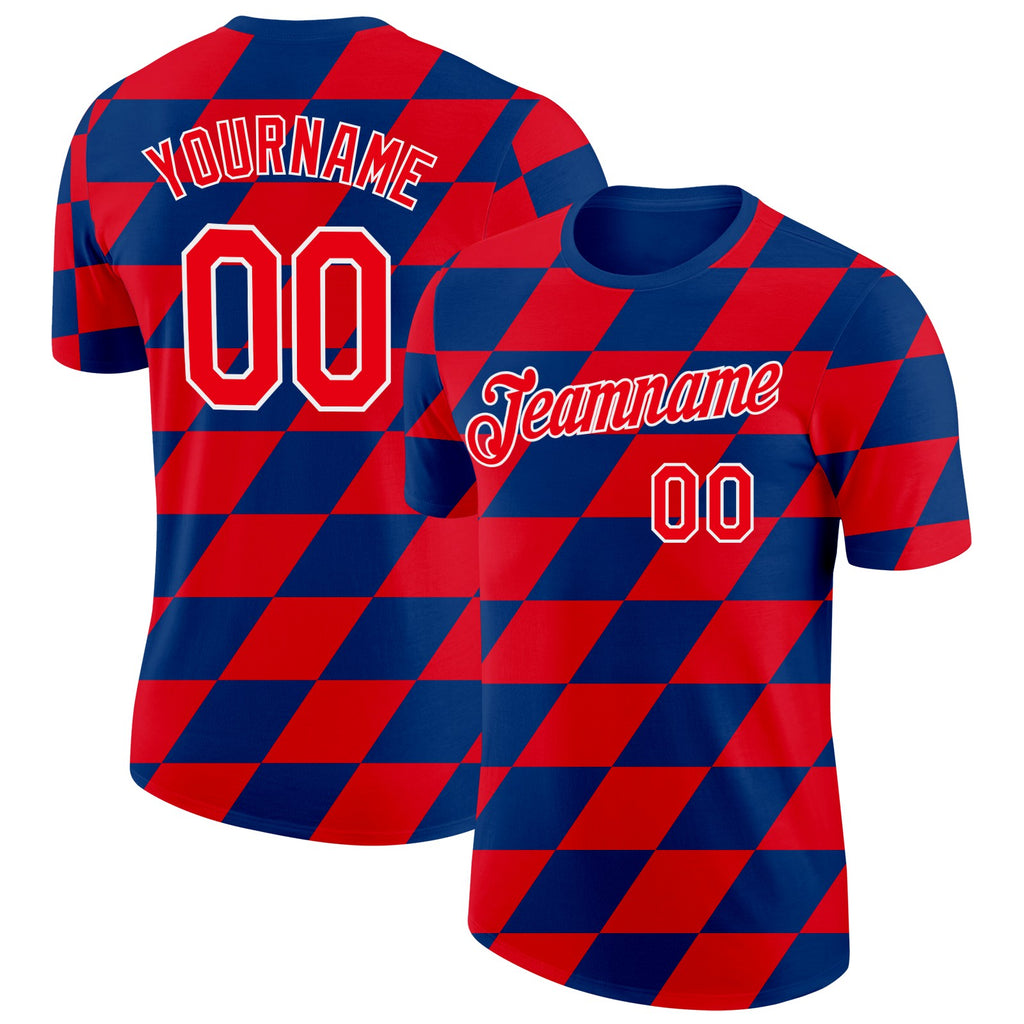 Custom US Navy Blue Fire Red-White Croatia Rhombus Performance T-Shirt