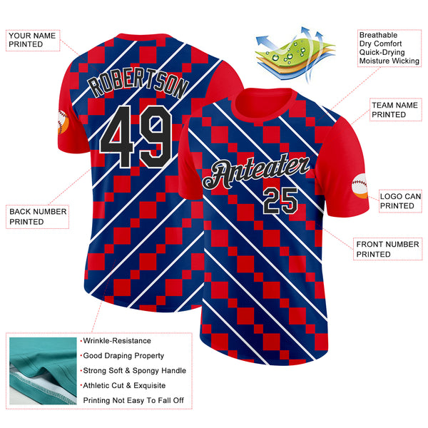 Custom Red Black White-Blue Croatia Rhombus Performance T-Shirt