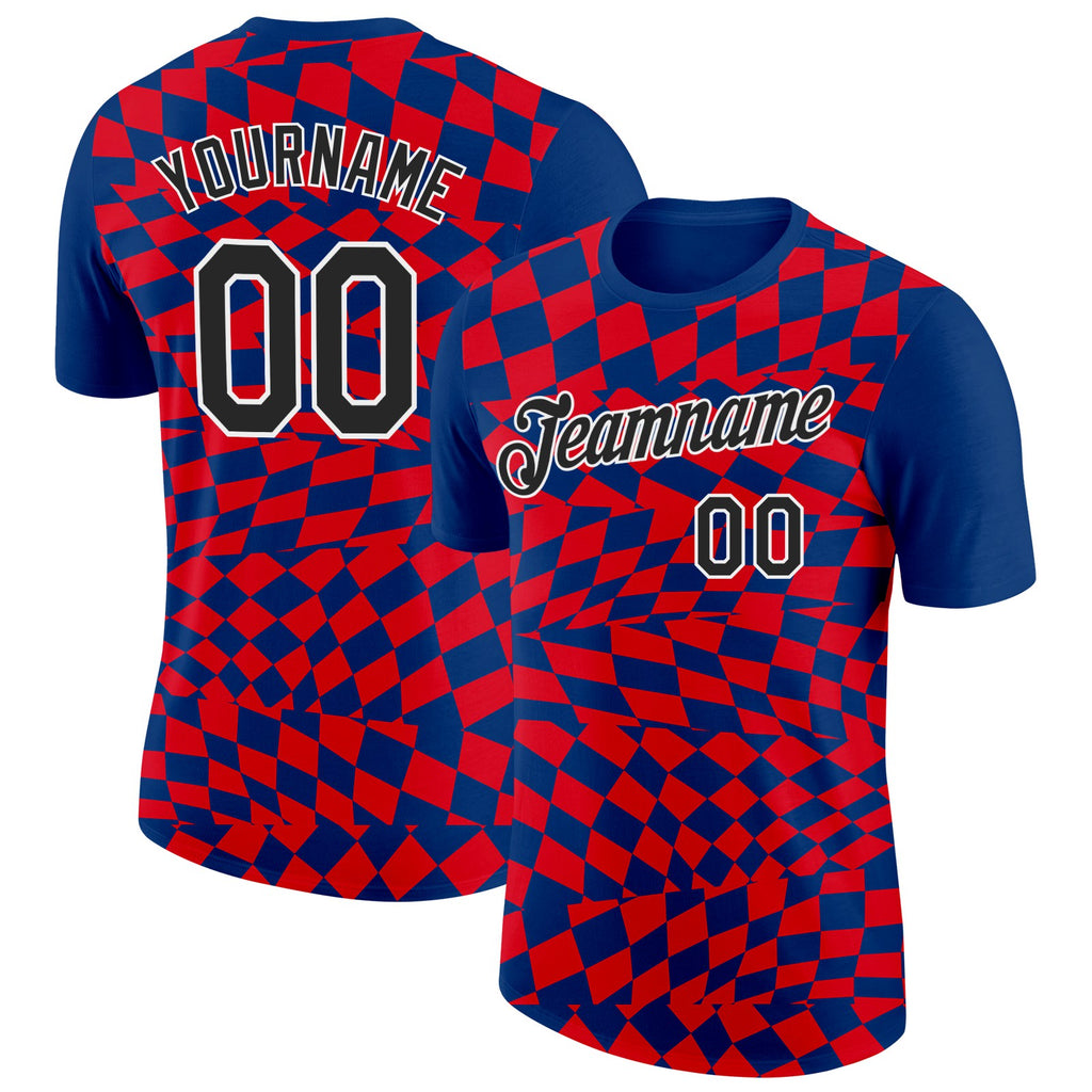 Custom Blue Black White-Red Croatia Plaid Performance T-Shirt