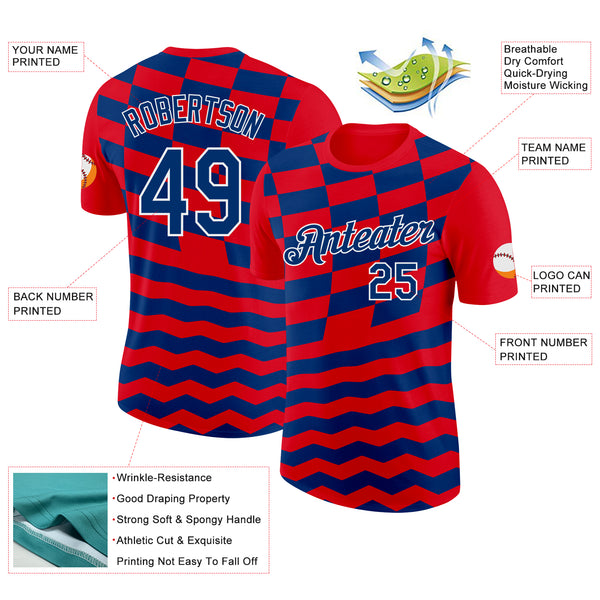 Custom Red US Navy Blue-White Croatia Geometric Performance T-Shirt