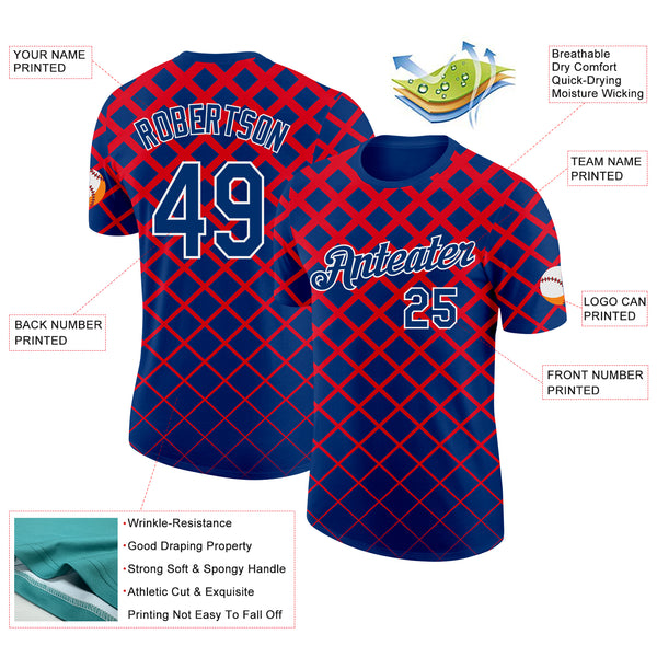 Custom US Navy Blue White-Red Croatia Geometric Performance T-Shirt