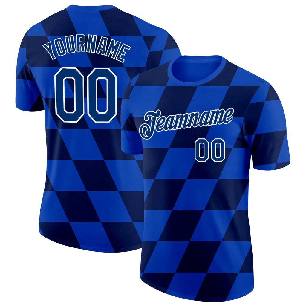 Custom Blue US Navy Blue White-Navy Croatia Plaid Performance T-Shirt