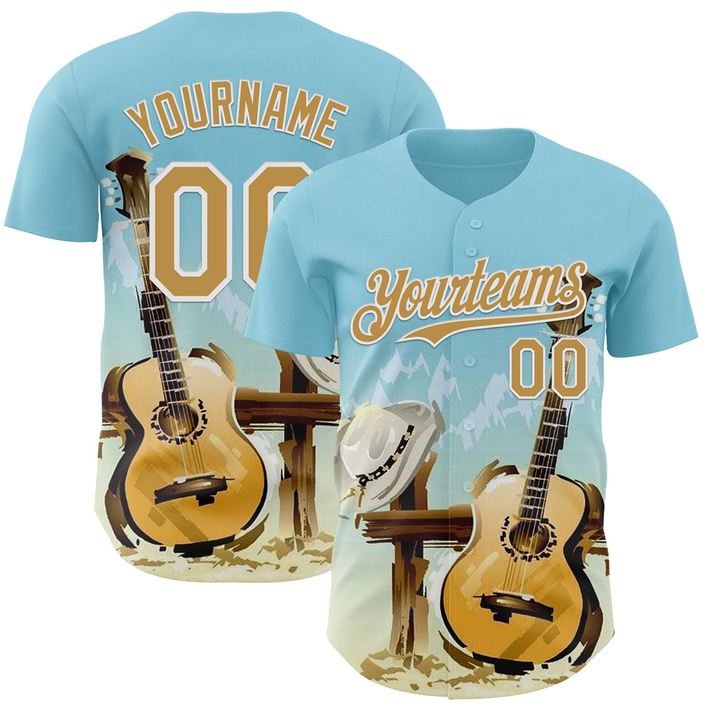 Custom Blue Old Gold-White Texas Landscape Guitar City Edition Authentic Baseball Jersey