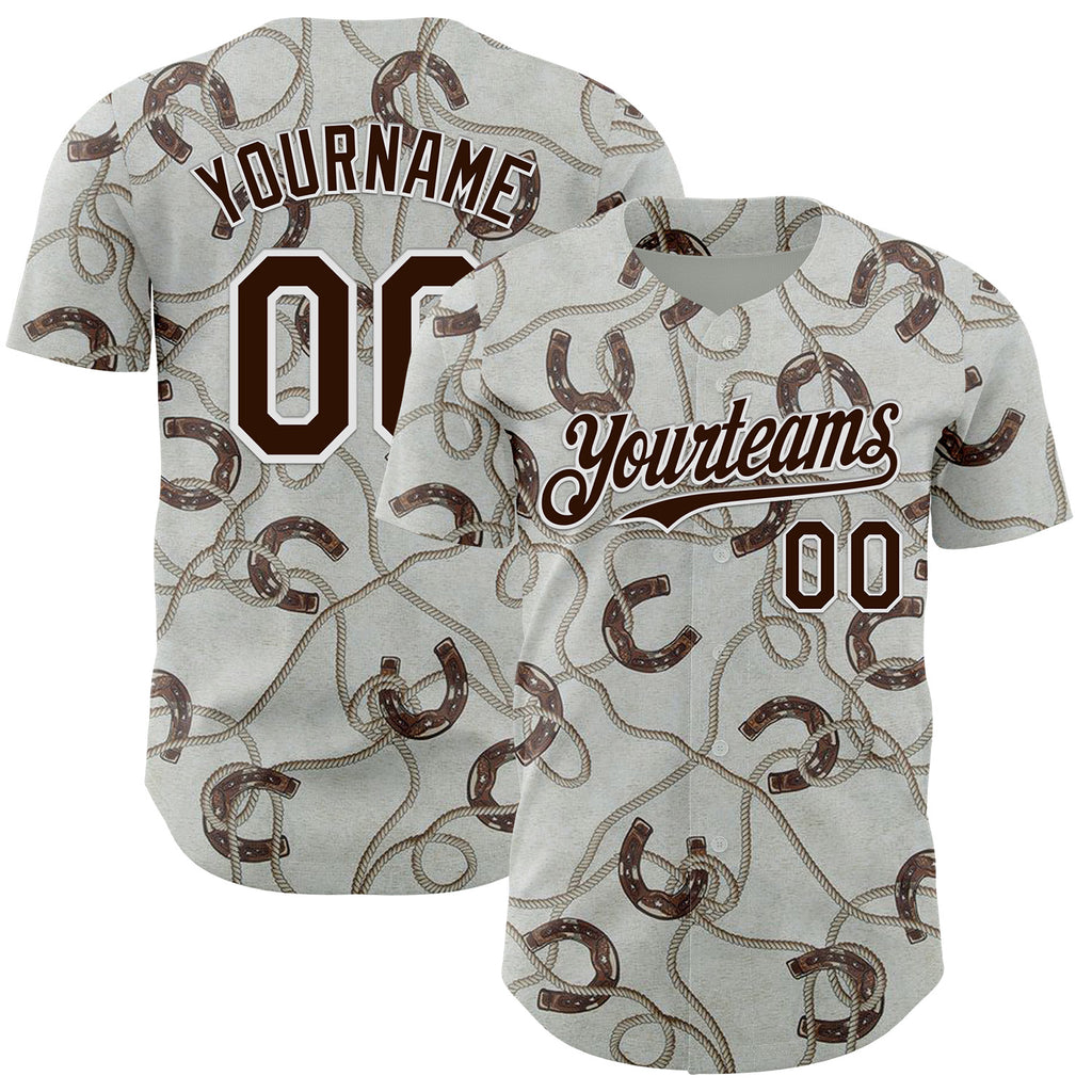 Custom Gray Brown-White Texas Horseshoe Cowboy City Edition Authentic Baseball Jersey
