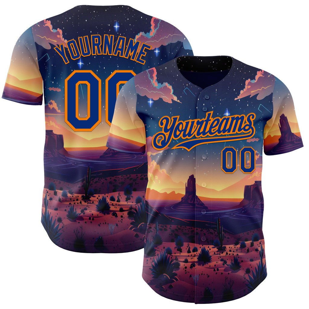 Custom Blue Royal-Bay Orange Texas Sunset Night Landscape City Edition Authentic Baseball Jersey