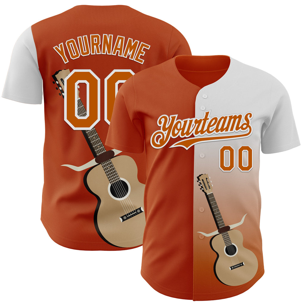 Custom Texas Orange White Texas Guitar City Edition Authentic Baseball Jersey
