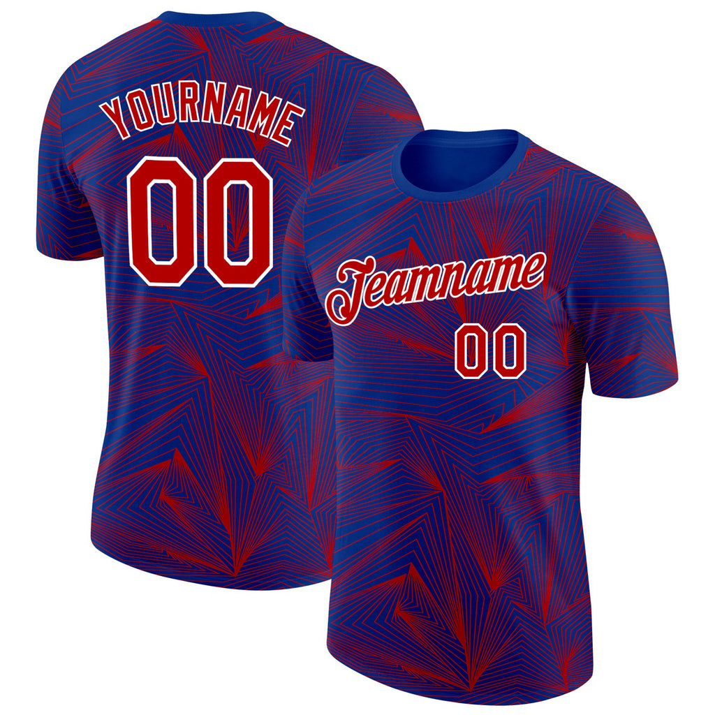 Custom Royal Red-White France Geometric Performance T-Shirt