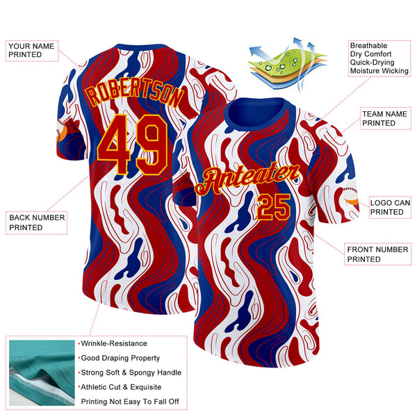 Custom Royal Red Gold-White France Fluid Performance T-Shirt