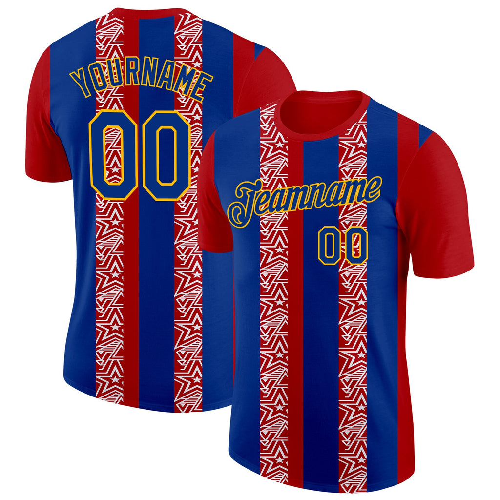 Custom Red Royal Gold-White France Star Performance T-Shirt