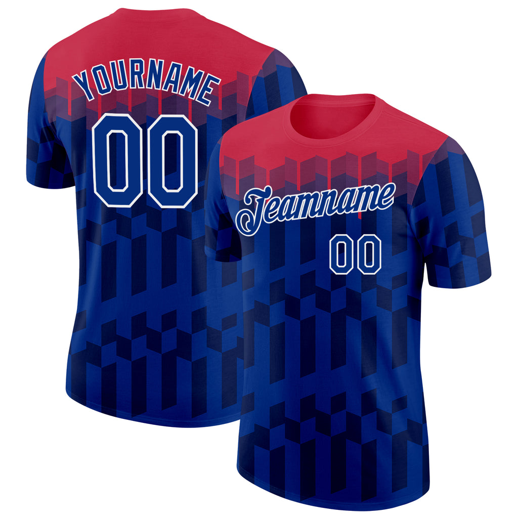 Custom Red Royal-White France Performance T-Shirt